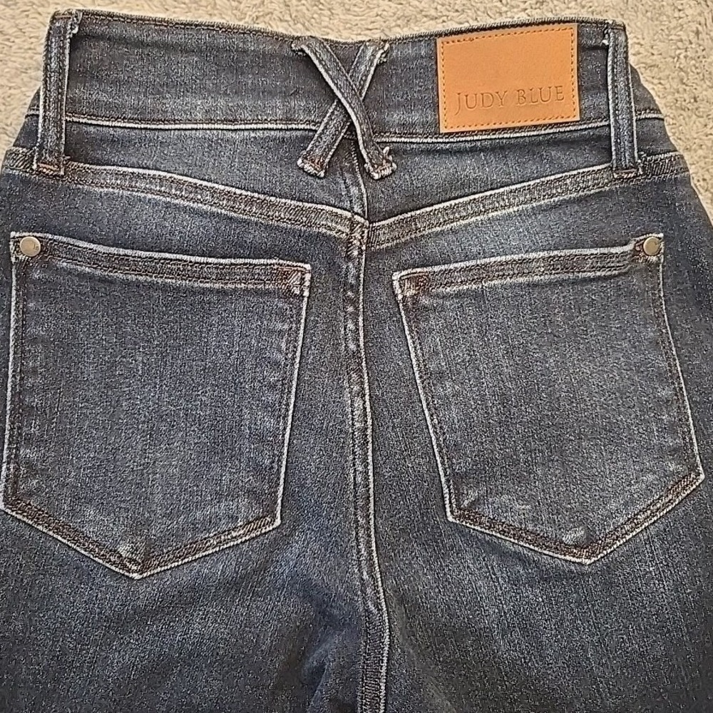 Judy Blue Mid Rise Wide Leg Dark Blue Double Button Jeans Womens Sz 0/24 (24x31) - Picture 10 of 10